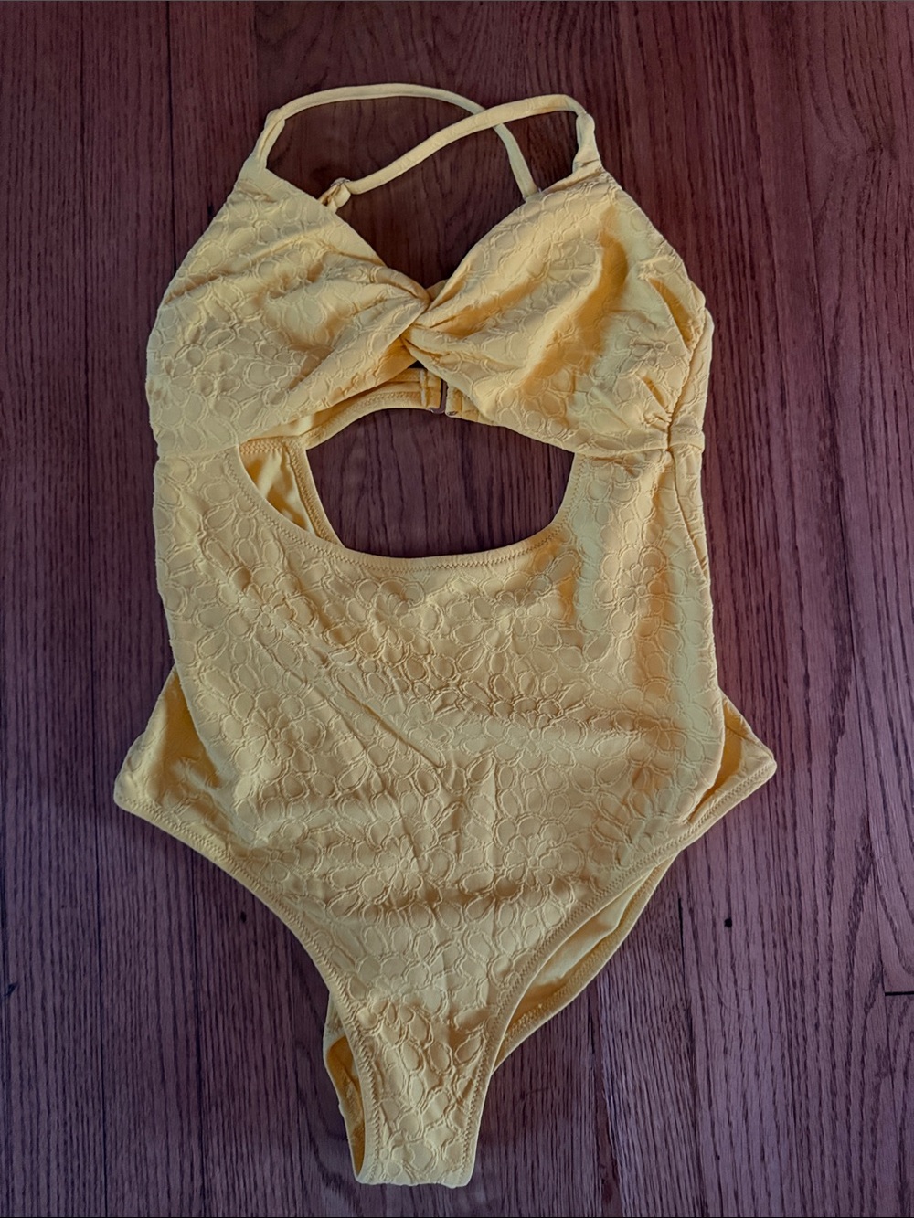 Jessica Simpson Yellow Lace-Detail One-Piece Swimsuit